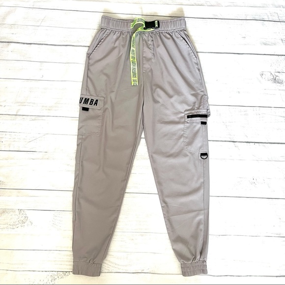 Zumba Fitness Pants - Zumba Wear NWT Grey Jogger Classic Cargo Pants Women Sz Medium Baggy Green Belt